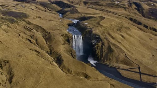 Aerial View of Skogafoss Waterfall Iceland