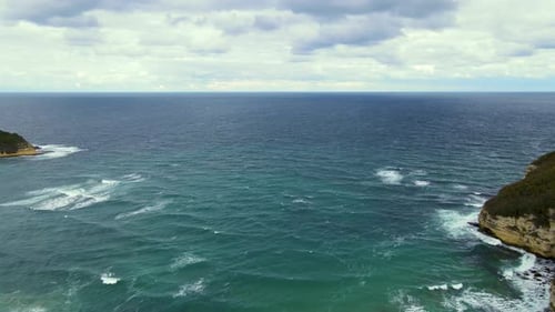 High and powerful waves coming fast to the beach, waves in winter day