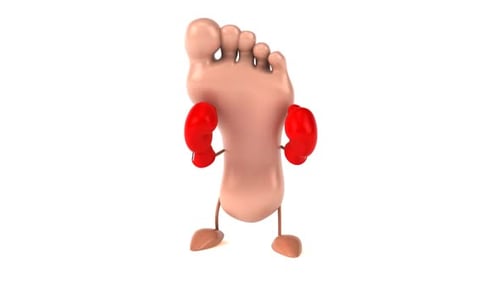 Animated Foot Character with Red Boxing Gloves Punching