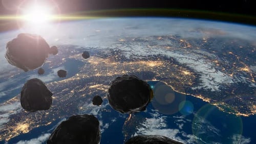 Realistic 3D Asteroids Floating Near Earth