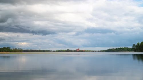 Rain clouds over the lake, time lapse