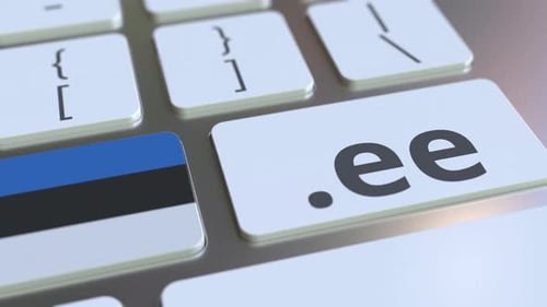 Estonian Domain .Ee and Flag of Estonia on the Keyboard