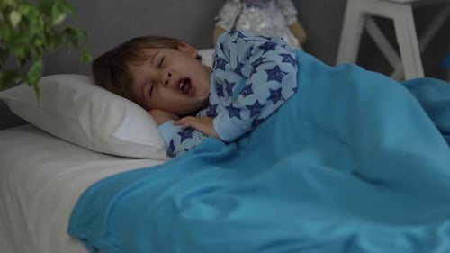 Boy Sleeping Peacefully in his Bed at Night