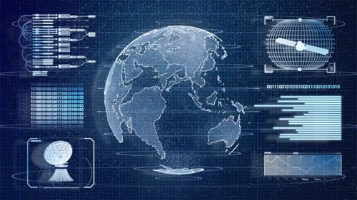 Digital Earth Globe with Futuristic HUD Technology Display