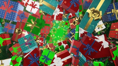 Animated Christmas Gifts Falling for Holiday Celebrations Background