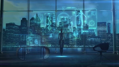 Futuristic Medical UI with Holographic Human Data Display