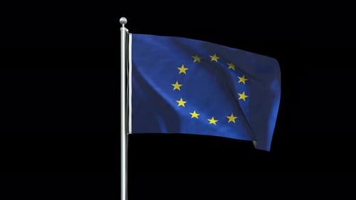 European Union Flag Waving Animation on Black Background