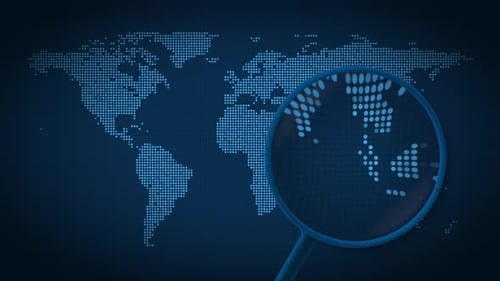 Digital World Map Magnifying Glass Location Search Animation