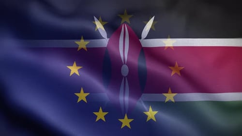 Waving Flags of European Union and Kenya Loop Background