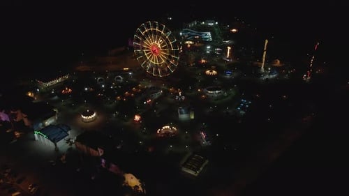 Flying over Amusement Park Tsitsinatela at night. Shekvetili, Georgia 2020