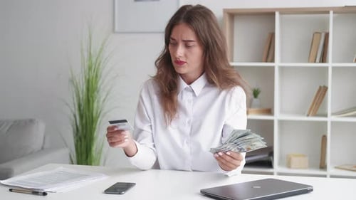 Money Choice Hesitating Woman Modern Technology