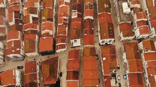 Aerial View of Typical European Brick Roof Covering on Coast of Portugal in Nazare