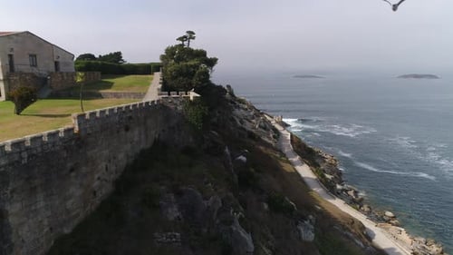 Baiona Ancient Fortress Spain Aerial View