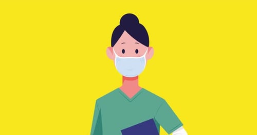 Flat Design Animated People Wearing Face Masks