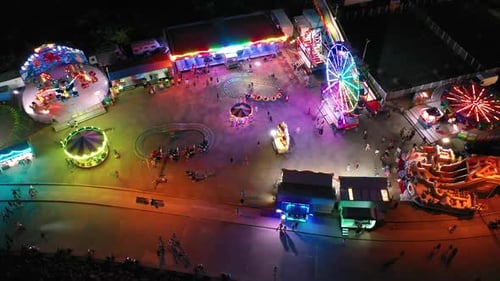 Aerial view to a amusement park at night