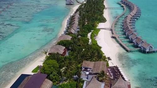 Aerial travel of marine sea view beach trip by blue water and sand background