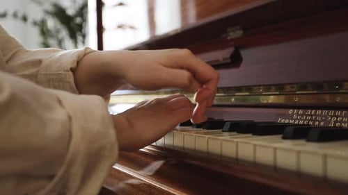 Woman Plays Piano in Home Setting