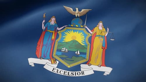Realistic Waving New York State Flag Emblem Animation