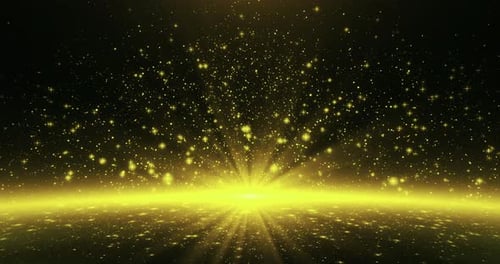 Golden Glittering Particles and Radiant Light Background