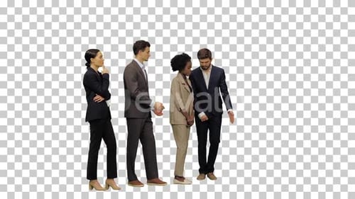 People standing in a line A cautious young, Alpha Channel