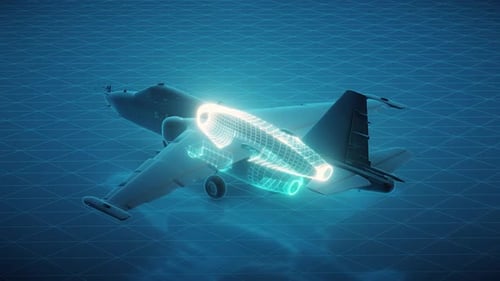 Futuristic Jet Plane Digital Scan Wireframe Animation