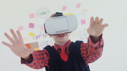 Enthusiastic Boy Using VR Headset at Home