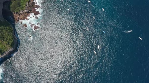 Drone View of Boats Sailing on the Azure Ocean Waters in Nusa Penida Islands