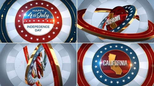 California Fourth of July Independence Day United States of America State Map with Flag 4K