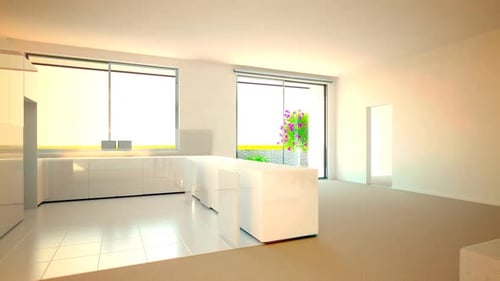 Time-lapse animation of a modern home furnishing with camera position motion. HD