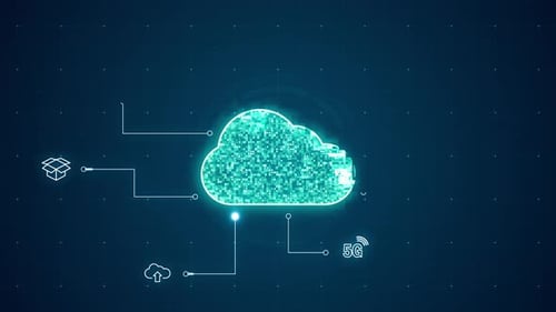 Blue digital cloud conputing with line connection and data transfer to futuristic icon technology