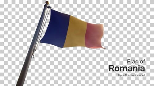 Realistic Waving National Flag for Romania or Chad on Transparent Background