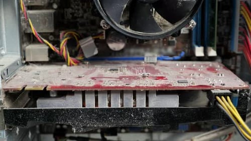 Closeup of a Disassembled Dusty Computer Camera Zooming in