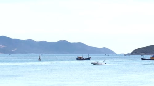 Fishing Vessel Returns To the Port in the Morning in the Sunshine After Fishing,shooting From Drone