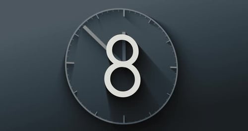 Cuenta regresiva. Cuenta atrás minimalista de diez segundos con una esfera de reloj grande. Animación digital.