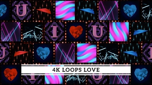 Dynamic Neon Grid with I Love You Text and Hearts