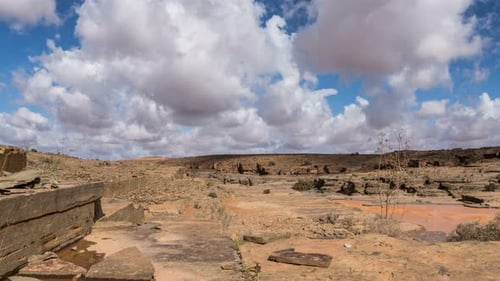Clouds Sky Moving Fast over Desert African Nature in Sunny Landscape
