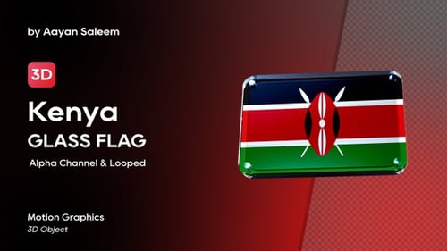 Floating 3D Glass Plaque with Kenya Flag Animation