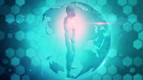 3D Wireframe Human Model in Futuristic Digital Globe Animation