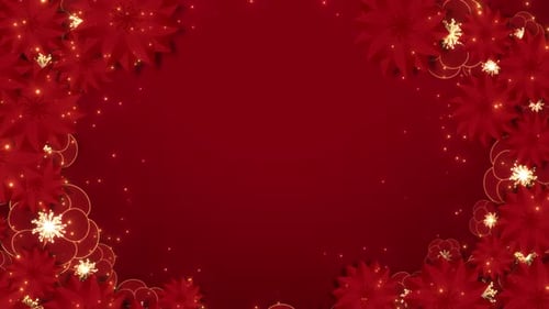 Elegant Christmas Red Poinsettia Frame with Golden Particles Loop
