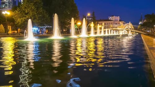 Timelapse of Singing Fountains on the Batumi Embankment at Night