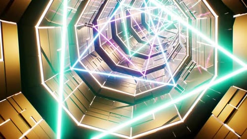 Golden Glowing Triangle Tunnel 4K