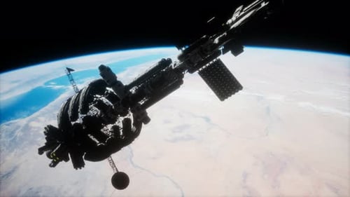 International Space Station Orbiting Planet Earth in Dark Space