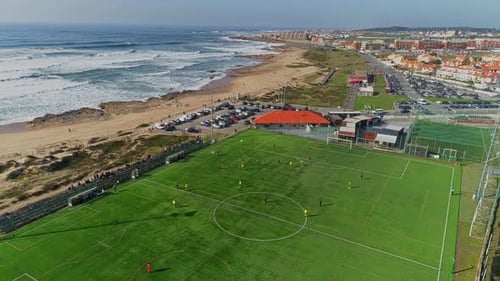 Aerial View of Soccer Game at Coastal Field