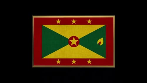 Seamlessly Looping 3D Grenada Flag with Golden Frame