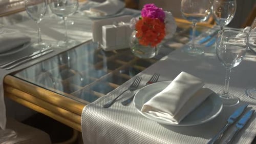 Elegant Table Setting in Upscale Restaurant, Close Up