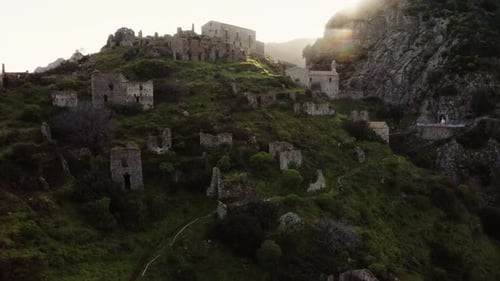 Aerial View of Ancient Ruins on the Top of the Mountain
