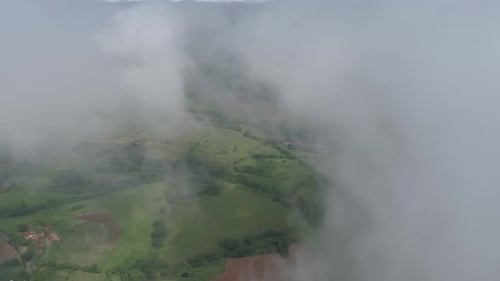 Fog morning at downtown district. Above the clouds.