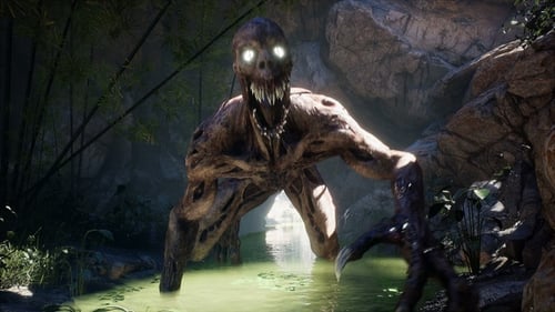 Monster Creature Emerging from Dark Cave with Glowing Eyes