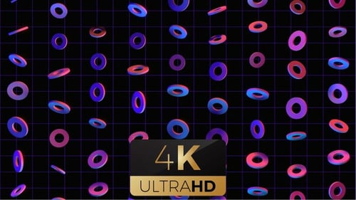 Abstract Looping Animation of Neon Rings on Grid