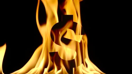 Dollar Sign with Fire on Black Background